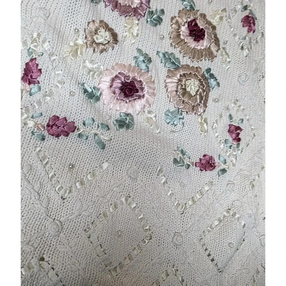 Casual Corner Sweater Medium Oversized Floral Ribbon Cottage Core Fairy‎ Vintage